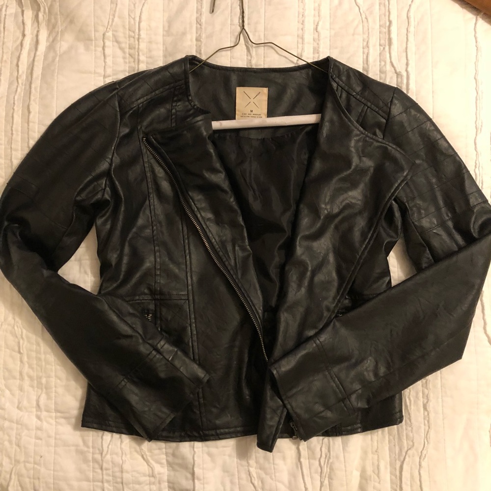 Faux leather motto jacket